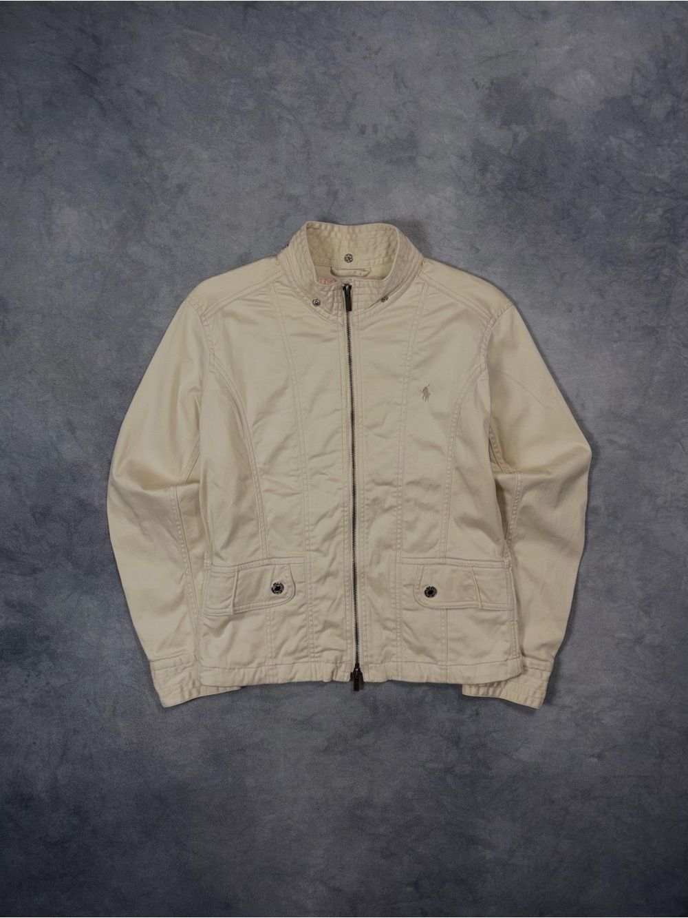 Vintage Ralph Lauren Black Label 2000s Moto Biker Ivory Pony Racer Jacket